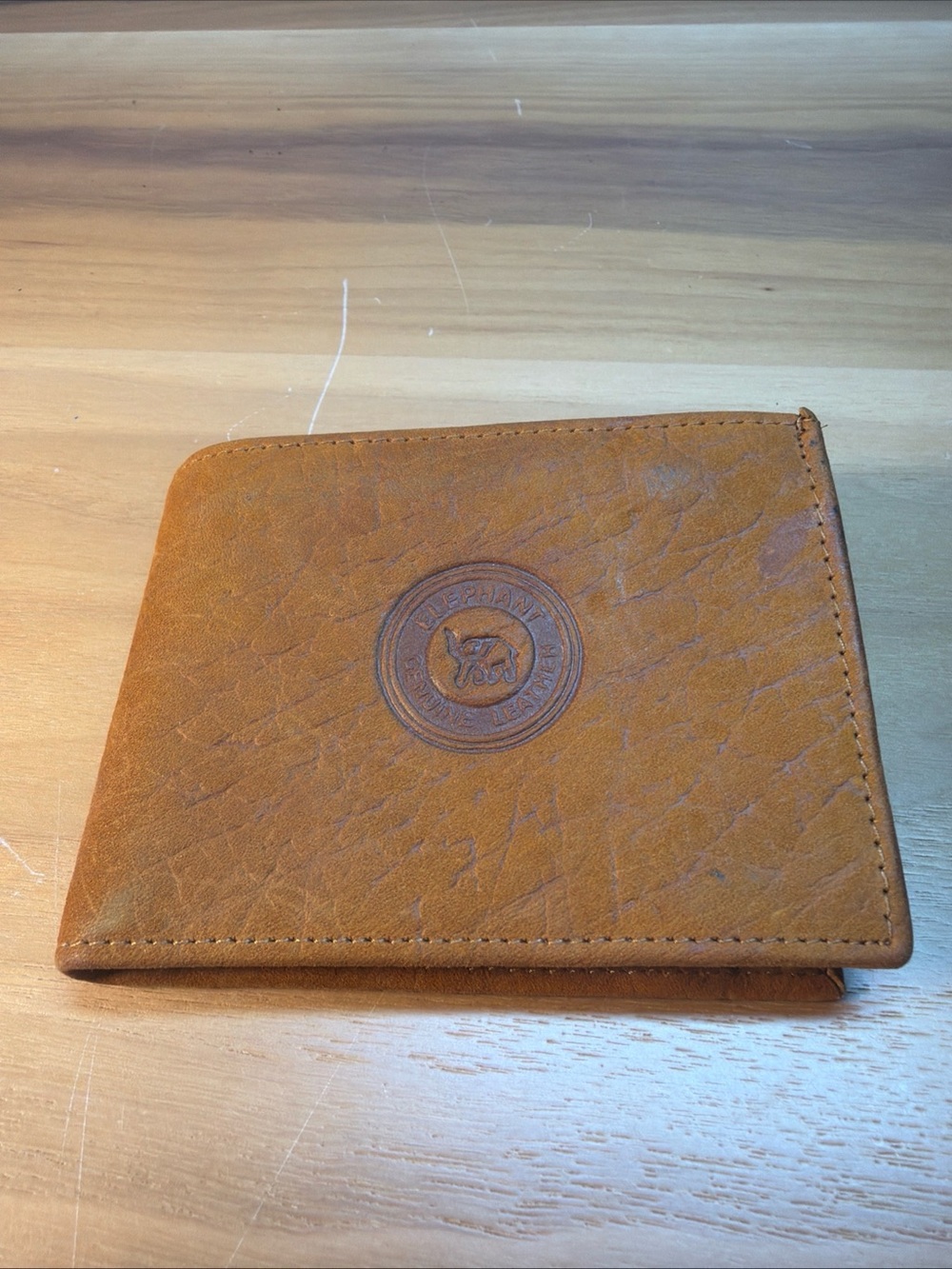 VTG Thailand Leather Wallet Souvenir for Military Personnel Brown Orange Bifold
